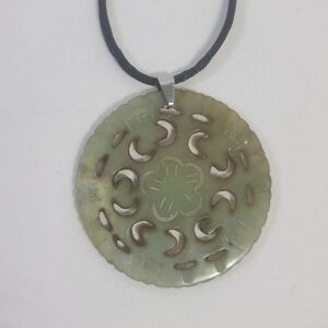 Chinese Hand Carved Green Jade Hard stone Pendant Necklace